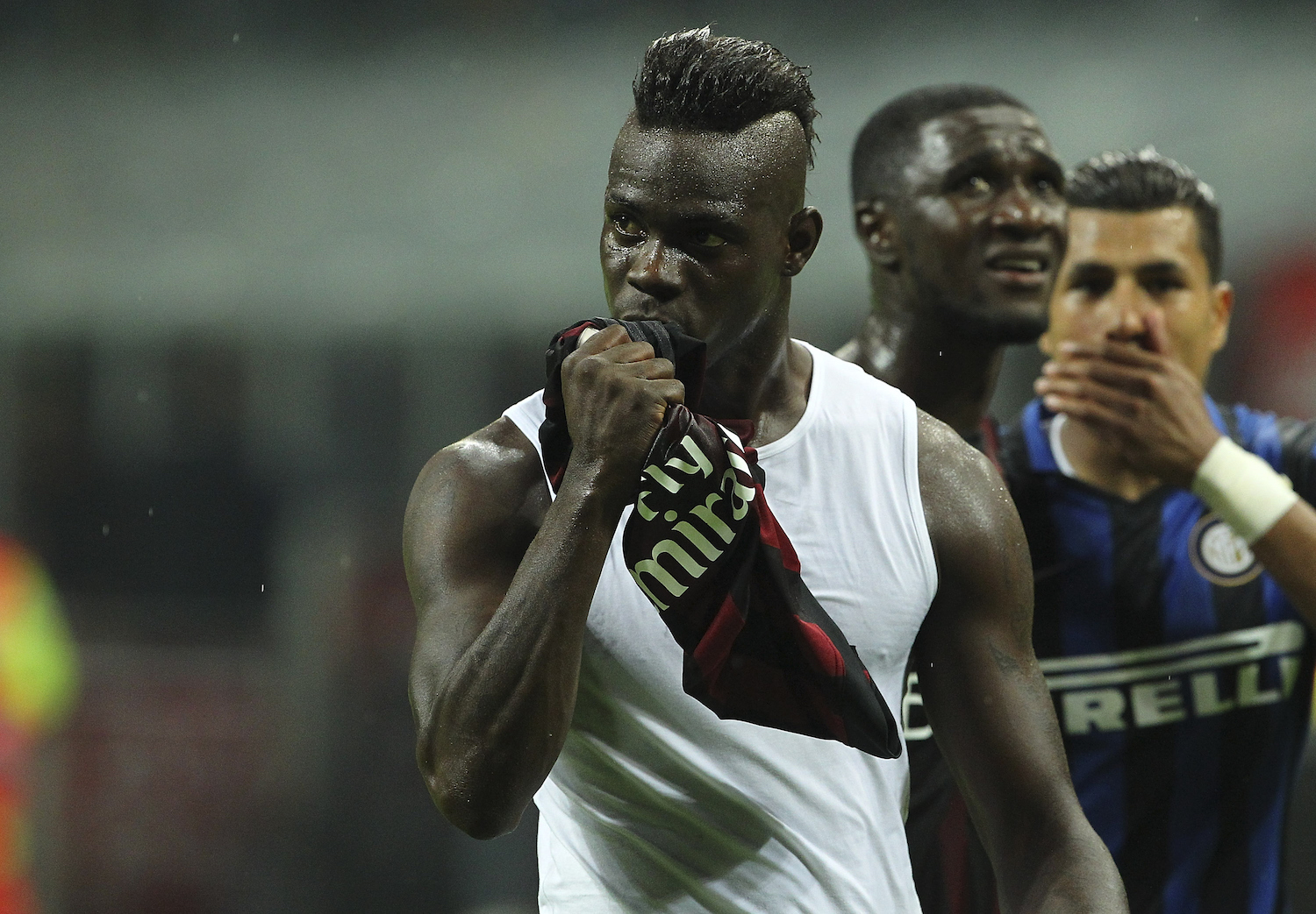 Balo kisses the badge after the derby loss to Inter in September 2015. | Marco Luzzani/Getty Images