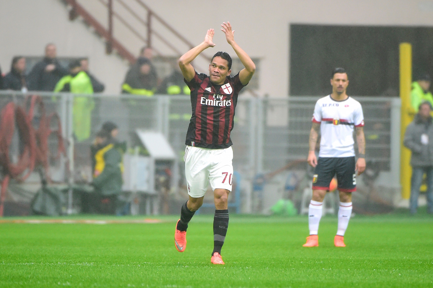 Carlos Bacca applauds the San Siro support. | OLIVIER MORIN/AFP/Getty Images