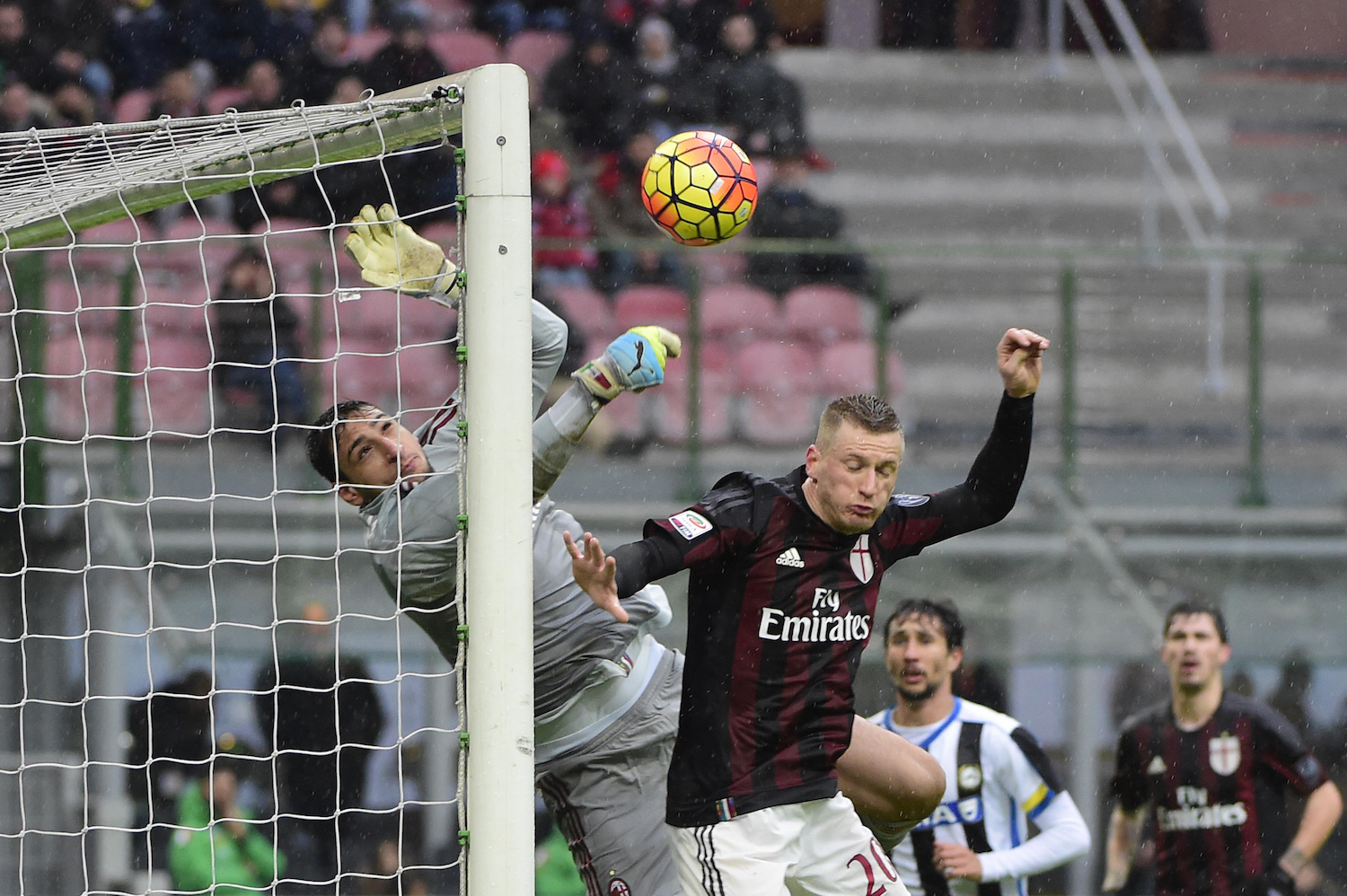 Donnarumma in action against Udinese. | OLIVIER MORIN/AFP/Getty Images