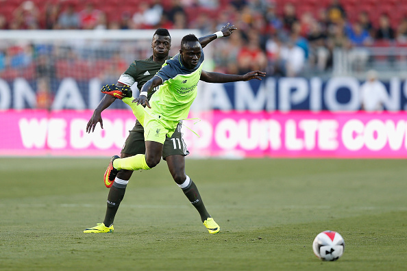 SANTA CLARA, CA - JULY 30: Sadio Mane of Liverpool FC is tackled by M'Baye Niang of AC Milan.(Photo by Lachlan Cunningham/Getty Images)