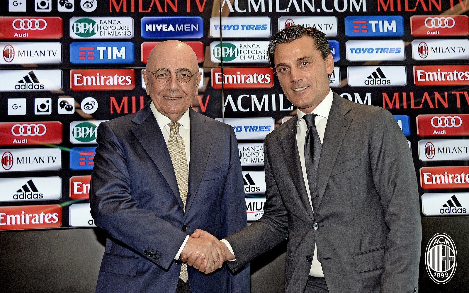 New AC Milan boss Vincenzo Montella with CEO/VP Adriano Galliani