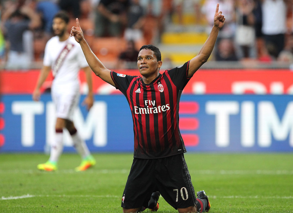 Carlos Bacca celebrating his second of three goals against Torino.