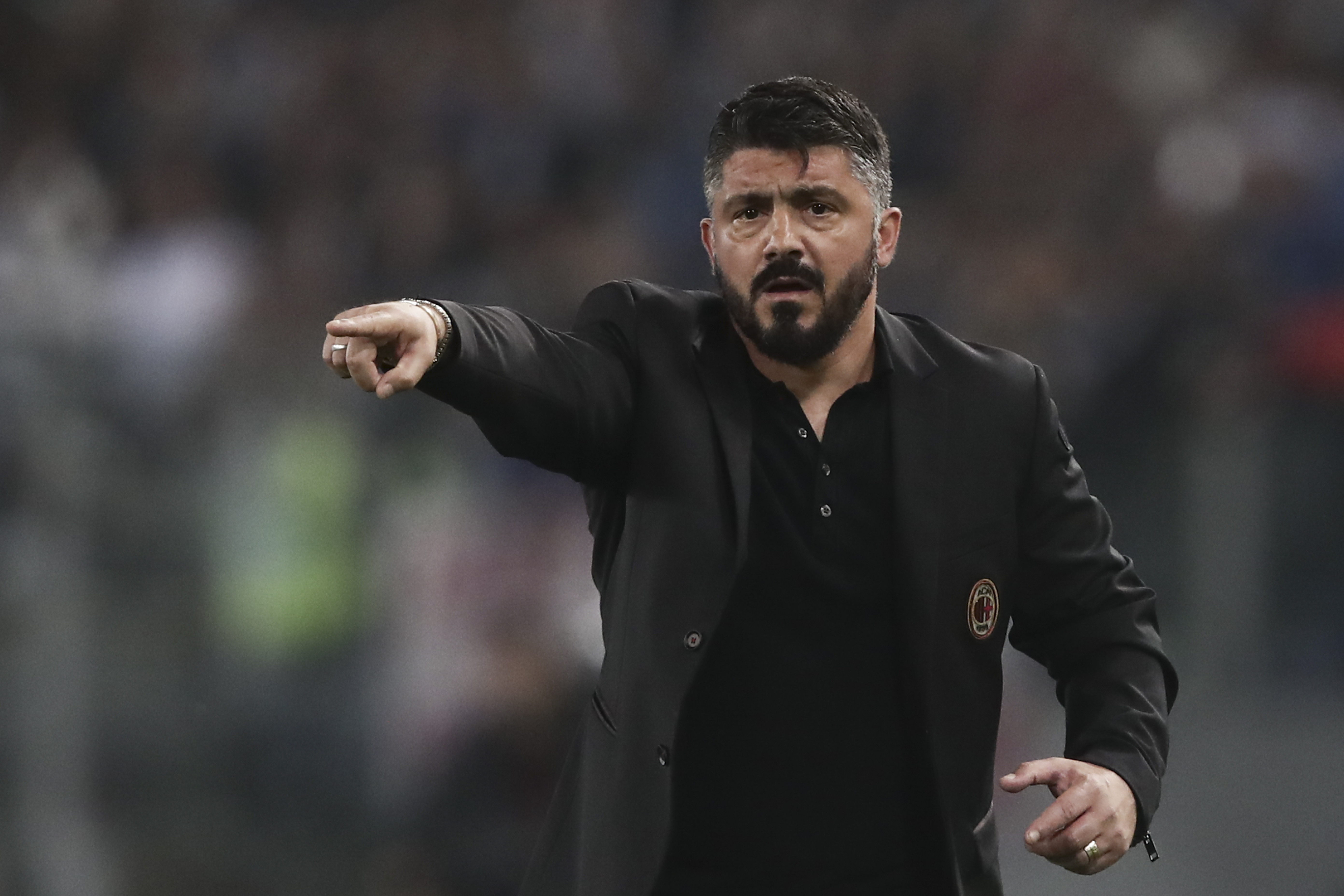 AC Milan's coach from Italy Gennaro Gattuso reacts during the Italian Tim Cup (Coppa Italia) final Juventus vs AC Milan at the Olympic stadium on May 9, 2018 in Rome. (Photo by Isabella BONOTTO / AFP) (Photo credit should read ISABELLA BONOTTO/AFP/Getty Images)