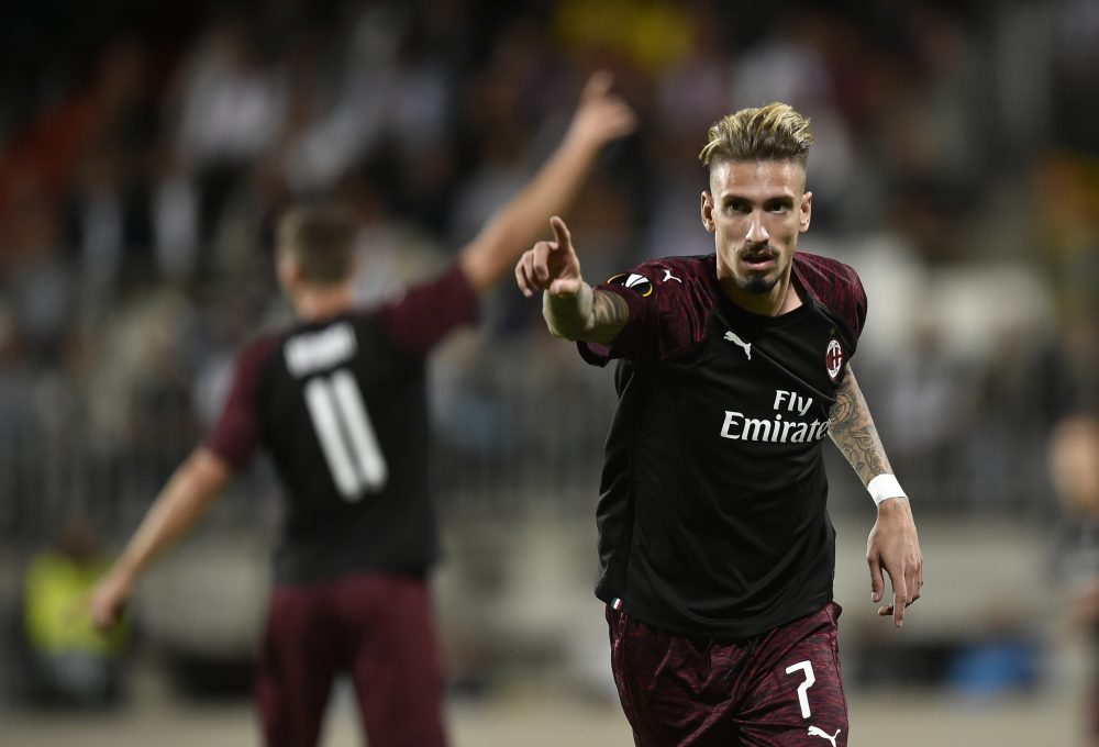 AC Milan's Spanish midfielder Samuel Castillejo Azuaga reacts during the UEFA Europa League Group F football match between F91 Dudelange and AC Milan at the Josy Barthel Stadium in Luxembourg, on September 20, 2018. (Photo by JOHN THYS / AFP) (Photo credit should read JOHN THYS/AFP/Getty Images)