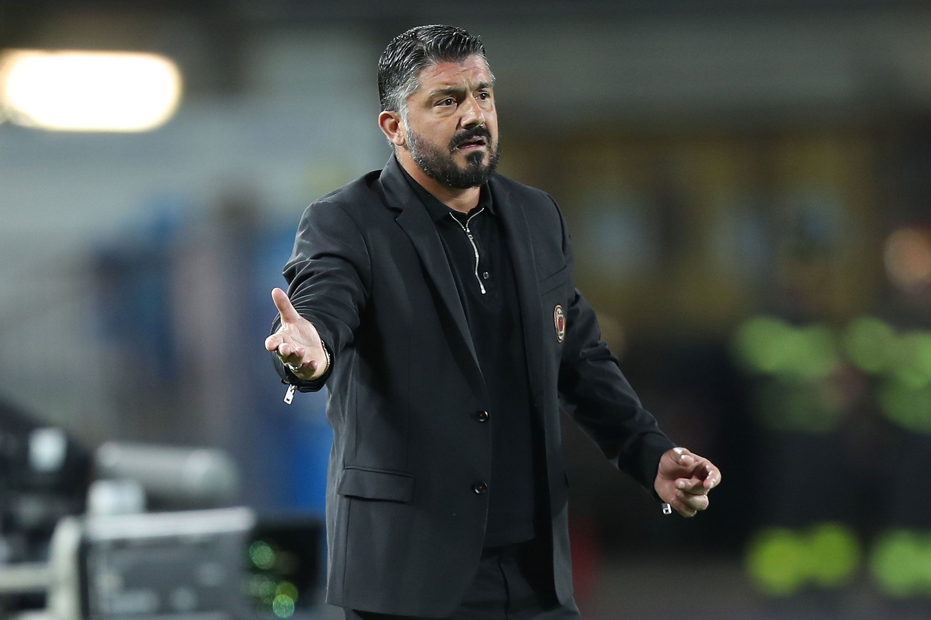 EMPOLI, ITALY - SEPTEMBER 27: Gennaro Gattuso manager of AC Milan gestures during the serie A match between Empoli and AC Milan at Stadio Carlo Castellani on September 27, 2018 in Empoli, Italy. (Photo by Gabriele Maltinti/Getty Images)