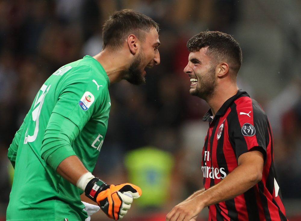 during the serie A match between AC Milan and AS Roma at Stadio Giuseppe Meazza on August 31, 2018 in Milan, Italy.
