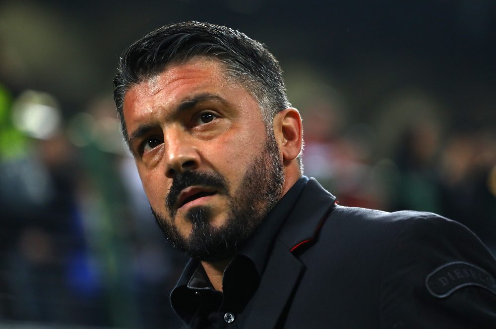 MILAN, ITALY - OCTOBER 25: AC Milan coach Gennaro Gattuso looks on before the UEFA Europa League Group F match between AC Milan and Real Betis at Stadio Giuseppe Meazza on October 25, 2018 in Milan, Italy. (Photo by Marco Luzzani/Getty Images)