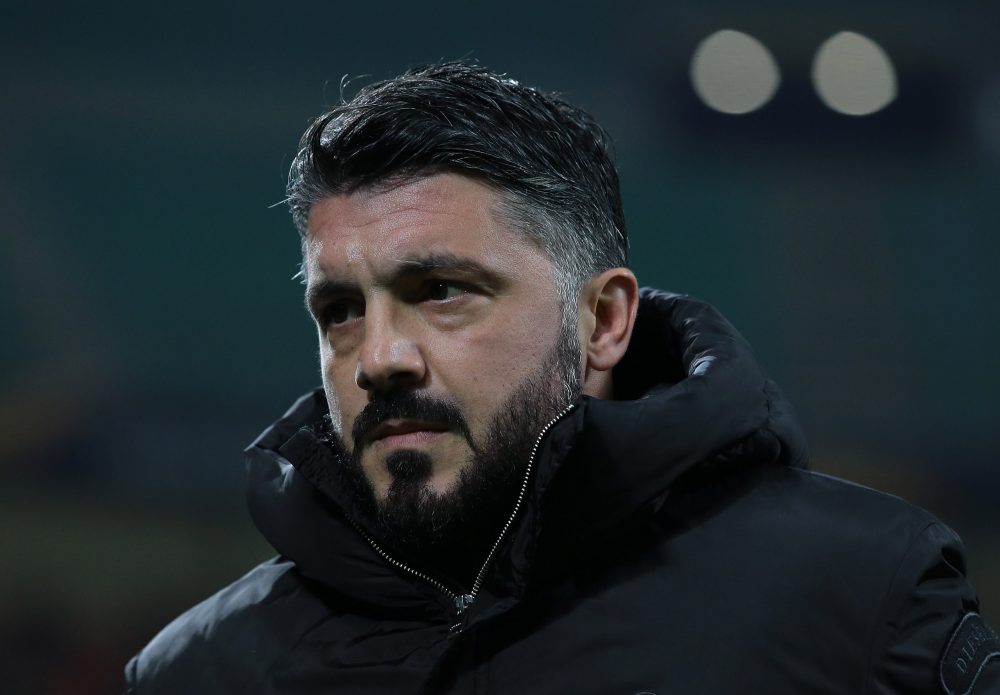 MILAN, ITALY - NOVEMBER 29: AC Milan coach Ivan Gennaro Gattuso looks on during the UEFA Europa League Group F match between AC Milan and F91 Dudelange at Stadio Giuseppe Meazza on November 29, 2018 in Milan, Italy. (Photo by Emilio Andreoli/Getty Images)