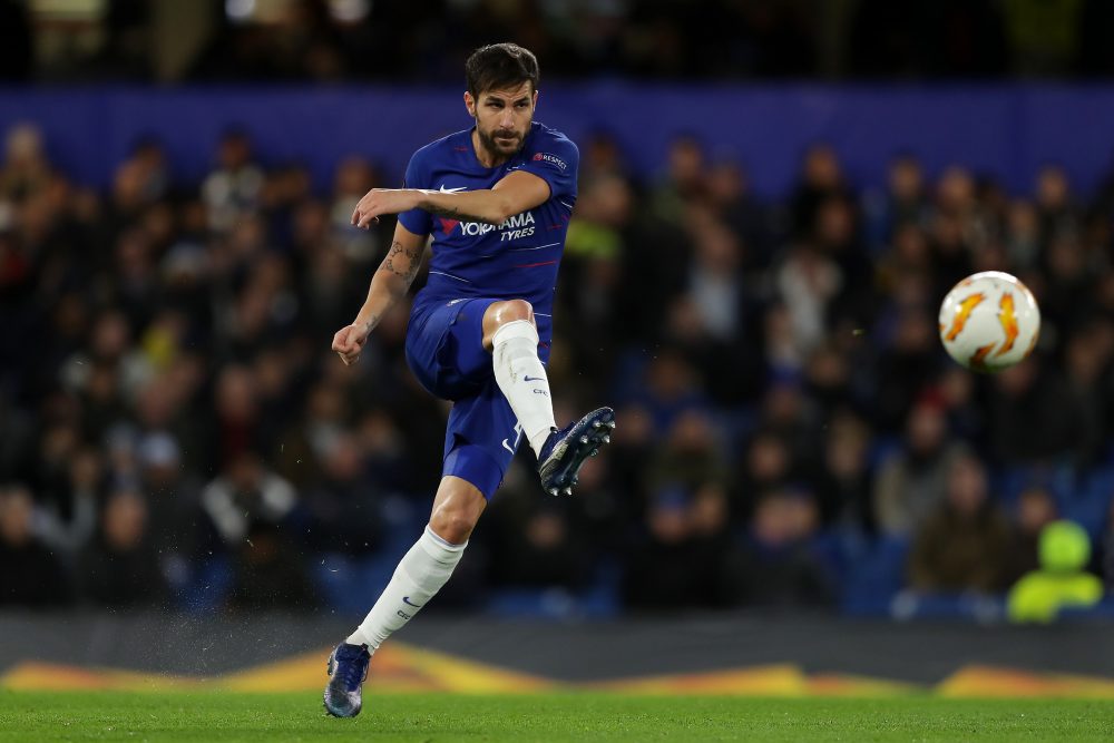 LONDON, ENGLAND - NOVEMBER 29: Cesc Fabregas of Chelsea in action during the UEFA Europa League Group L match between Chelsea and PAOK at Stamford Bridge on November 29, 2018 in London, United Kingdom. (Photo by Richard Heathcote/Getty Images)