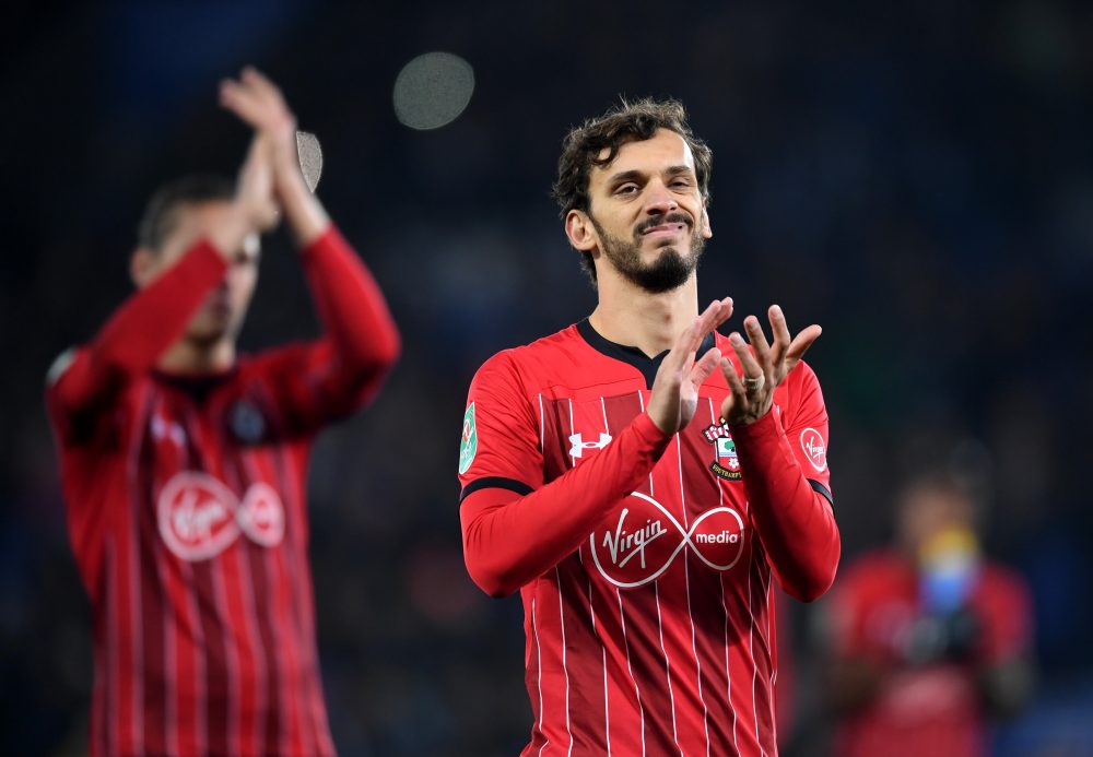 LEICESTER, ENGLAND - NOVEMBER 27: Manolo Gabbiadini of Southampton looks dejected after defeat in the penalty shoot out during the Carabao Cup Fourth Round match between Leicester City and Southampton at The King Power Stadium on November 27, 2018 in Leicester, England. (Photo by Michael Regan/Getty Images)
