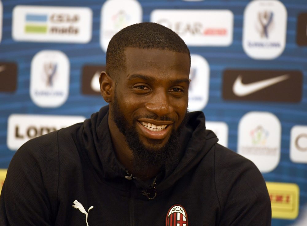 JEDDAH, SAUDI ARABIA - JANUARY 13: Tiémoué Bakayoko of AC Milan speaks with the media before the Italian Supercup between Juventus FC and AC Milan on January 13, 2019 in Jeddah, Saudi Arabia. (Photo by Claudio Villa/Getty Images for Lega Serie A)