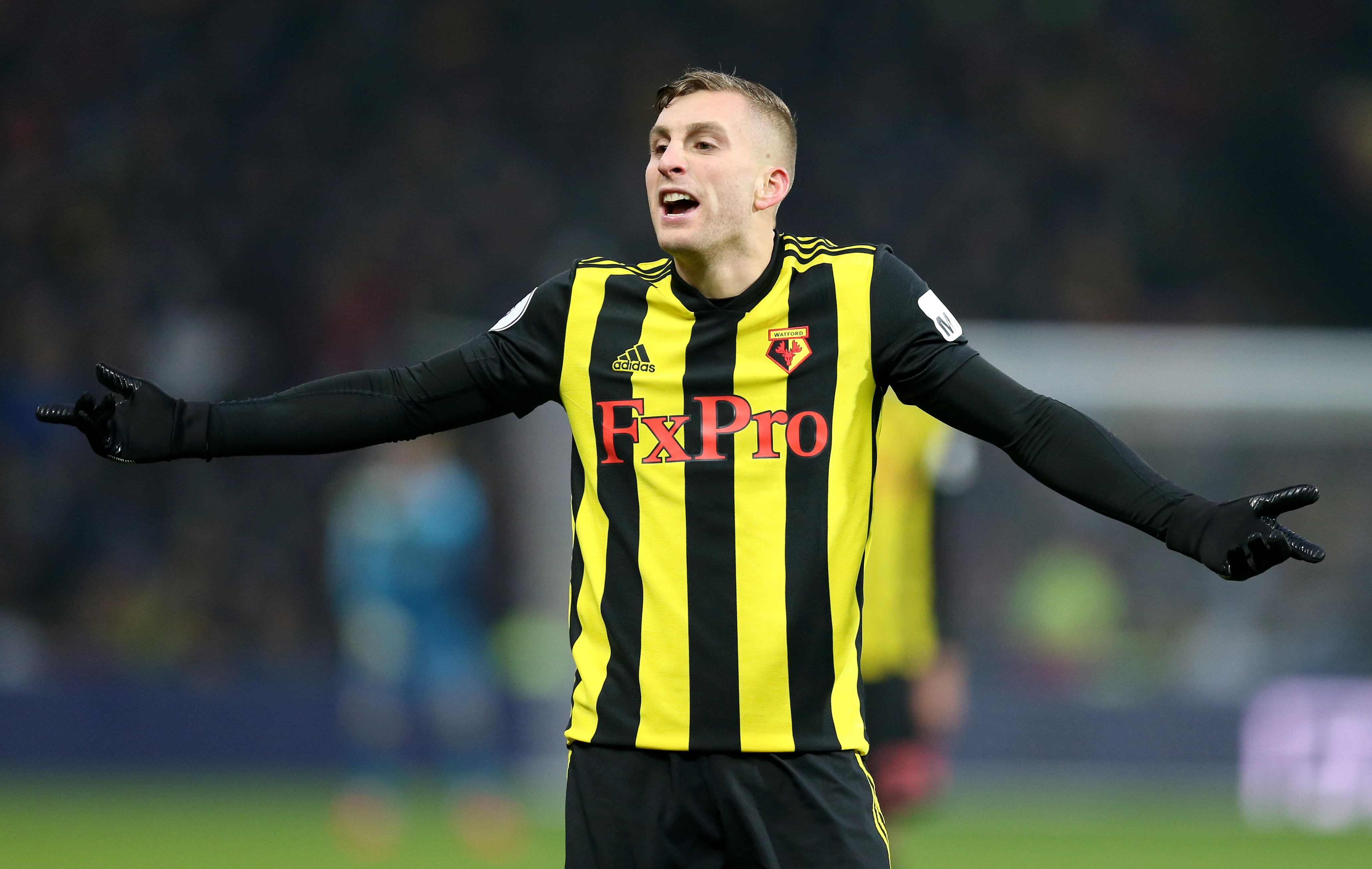 WATFORD, ENGLAND - JANUARY 19: Gerard Deulofeu of Watford reacts during the Premier League match between Watford FC and Burnley FC at Vicarage Road on January 19, 2019 in Watford, United Kingdom. (Photo by Alex Morton/Getty Images)