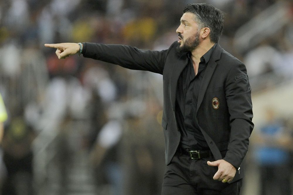 JEDDAH, SAUDI ARABIA - JANUARY 16: Head coach of AC Milan Gennaro Gattuso delivers instructions during the Italian Supercup match between Juventus and AC Milan at King Abdullah Sports City on January 16, 2019 in Jeddah, Saudi Arabia. (Photo by Marco Rosi/Getty Images for Lega Serie A)