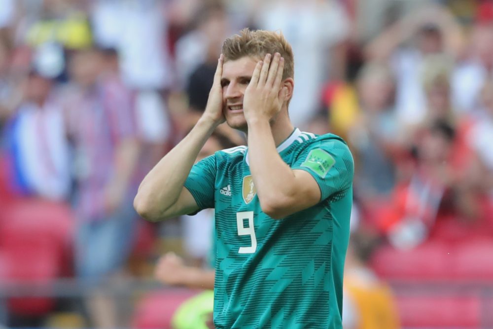 KAZAN, RUSSIA - JUNE 27: Timo Werner of Germany reacts during the 2018 FIFA World Cup Russia group F match between Korea Republic and Germany at Kazan Arena on June 27, 2018 in Kazan, Russia. (Photo by Alexander Hassenstein/Getty Images, )