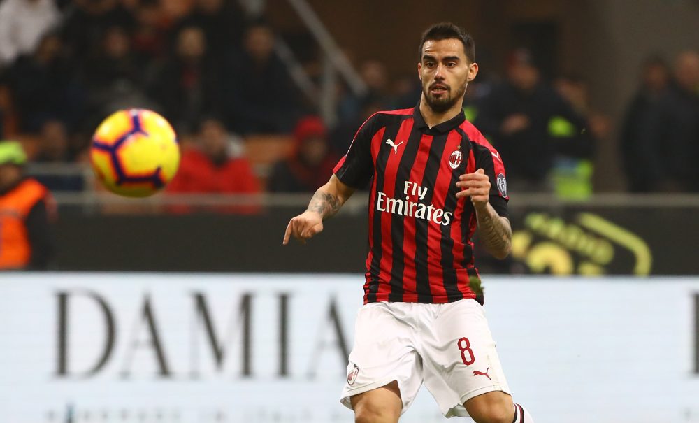 during the Serie A match between AC Milan and Cagliari at Stadio Giuseppe Meazza on February 10, 2019 in Milan, Italy.