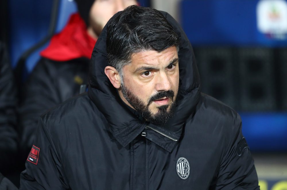 BERGAMO, ITALY - FEBRUARY 16: AC Milan coach Gennaro Gattuso looks on before the Serie A match between Atalanta BC and AC Milan at Stadio Atleti Azzurri d'Italia on February 16, 2019 in Bergamo, Italy. (Photo by Marco Luzzani/Getty Images)