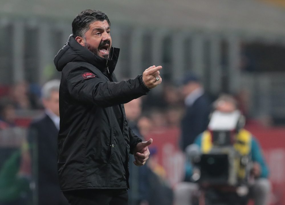 MILAN, ITALY - FEBRUARY 22: AC Milan coach Ivan Gennaro Gattuso issues instructions to his players during the Serie A match between AC Milan and Empoli at Stadio Giuseppe Meazza on February 22, 2019 in Milan, Italy. (Photo by Emilio Andreoli/Getty Images)