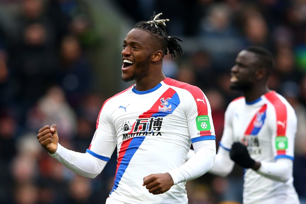 BURNLEY, ENGLAND - MARCH 02: Michy Batshuayi of Crystal Palace celebrates after scoring his team's second goal during the Premier League match between Burnley FC and Crystal Palace at Turf Moor on March 02, 2019 in Burnley, United Kingdom. (Photo by Alex Livesey/Getty Images)
