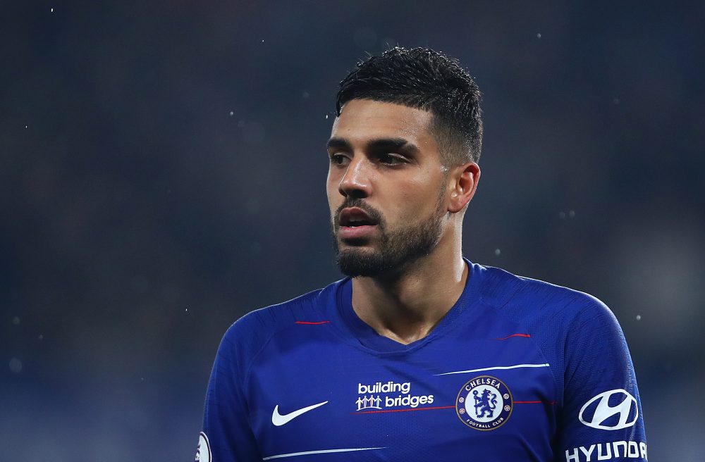 LONDON, ENGLAND - APRIL 08: Emerson Palmieri of Chelsea looks on during the Premier League match between Chelsea FC and West Ham United at Stamford Bridge on April 08, 2019 in London, United Kingdom. (Photo by Julian Finney/Getty Images)