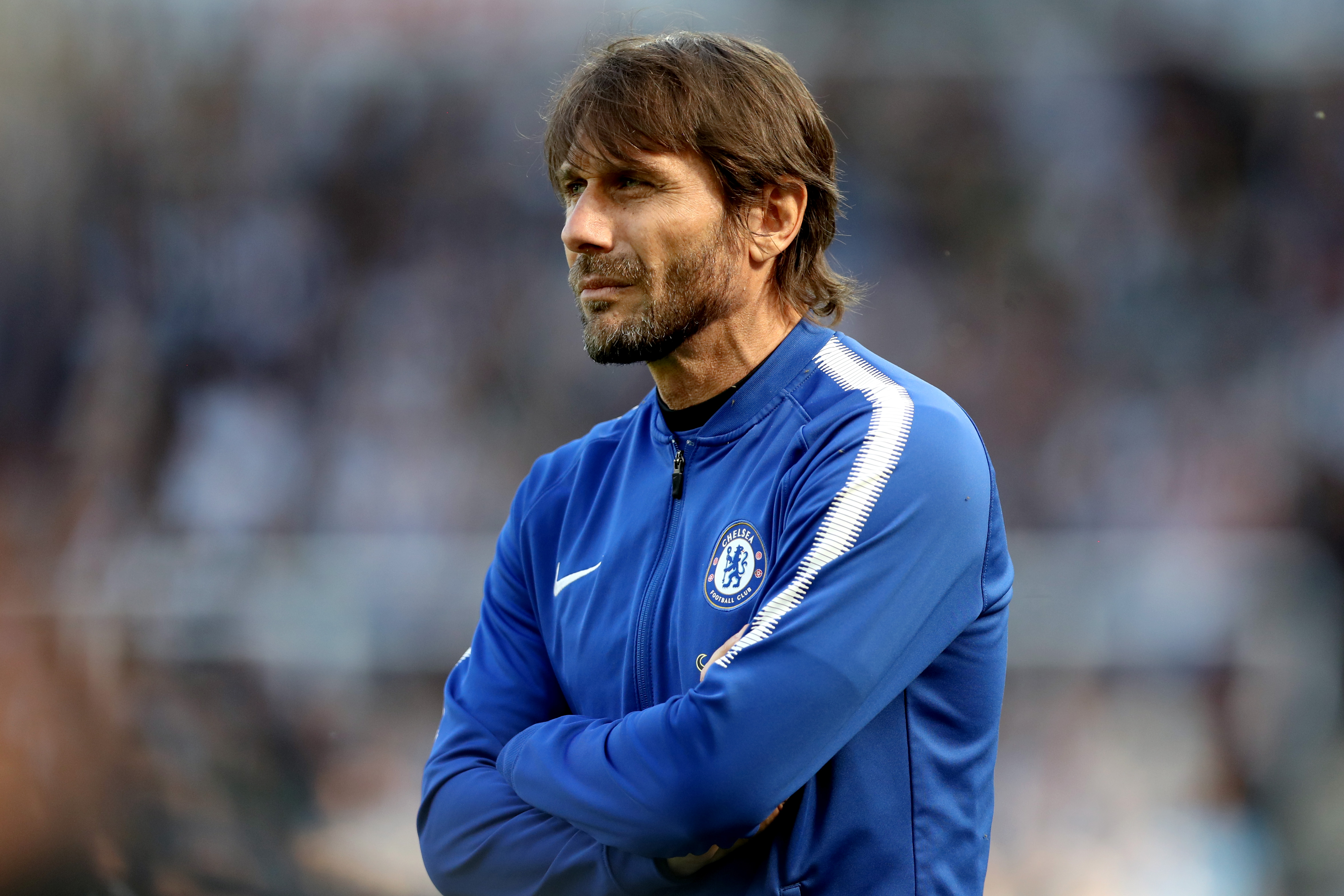 NEWCASTLE UPON TYNE, ENGLAND - MAY 13: Antonio Conte, Manager of Chelsea looks on during the Premier League match between Newcastle United and Chelsea at St. James Park on May 13, 2018 in Newcastle upon Tyne, England. (Photo by Ian MacNicol/Getty Images)