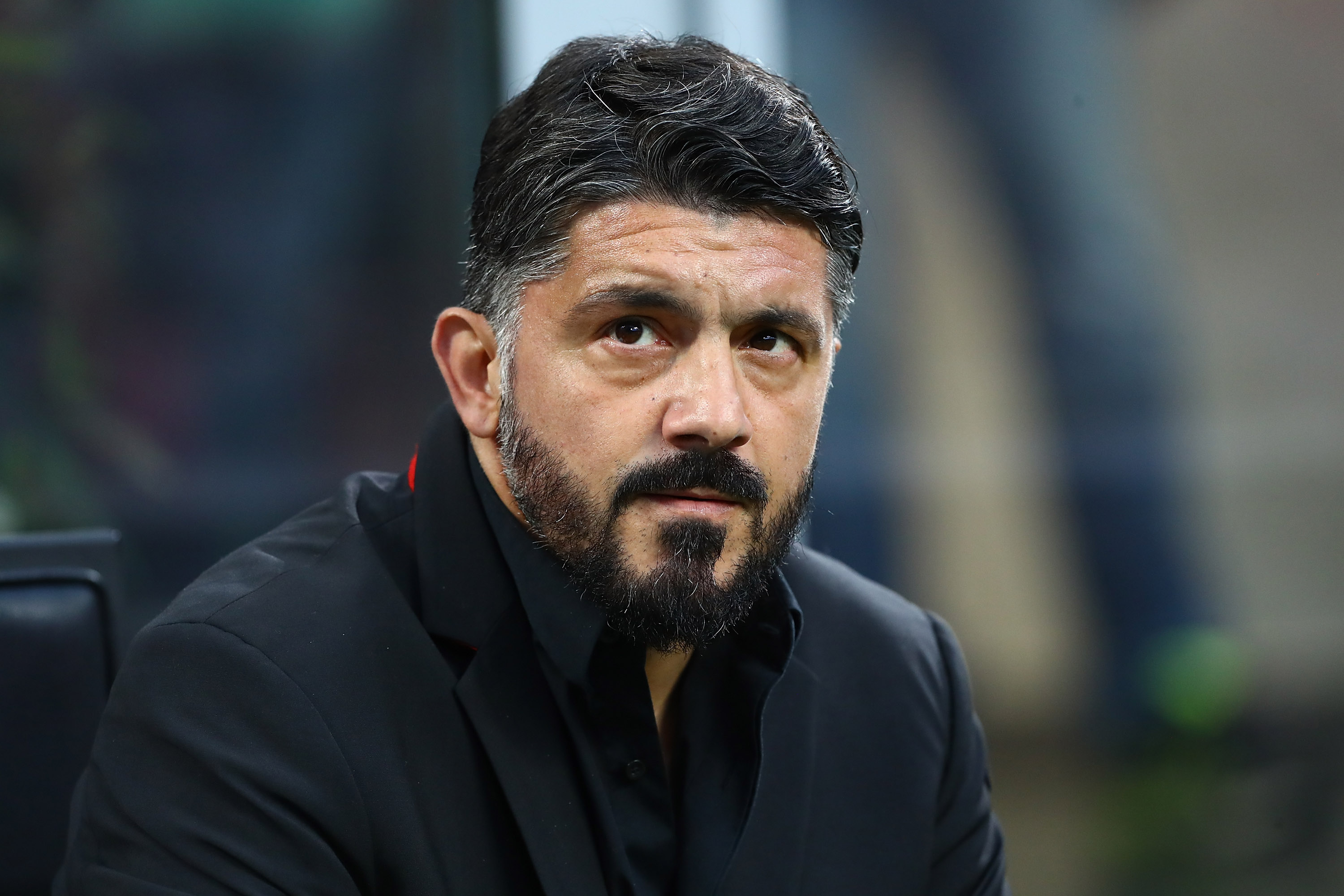 MILAN, ITALY - MAY 06: AC Milan coach Gennaro Gattuso looks on before the Serie A match between AC Milan and Bologna FC at Stadio Giuseppe Meazza on May 6, 2019 in Milan, Italy. (Photo by Marco Luzzani/Getty Images)