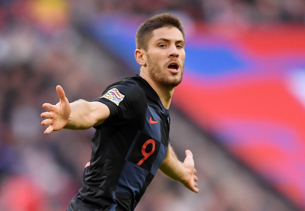 LONDON, ENGLAND - NOVEMBER 18: Andrej Kramaric of Croatia celebrates after scoring his team's first goal during the UEFA Nations League A group four match between England and Croatia at Wembley Stadium on November 18, 2018 in London, United Kingdom. (Photo by Laurence Griffiths/Getty Images)