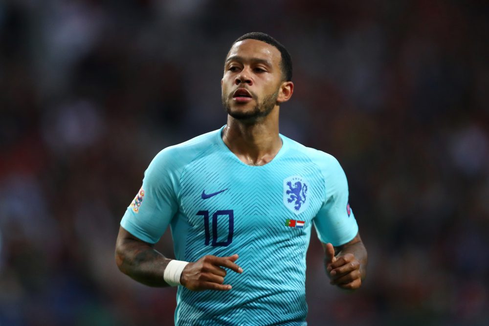 PORTO, PORTUGAL - JUNE 09: Memphis Depay of The Netherlands in action during the UEFA Nations League Final between Portugal and the Netherlands at Estadio do Dragao on June 09, 2019 in Porto, Portugal. (Photo by Dean Mouhtaropoulos/Getty Images)