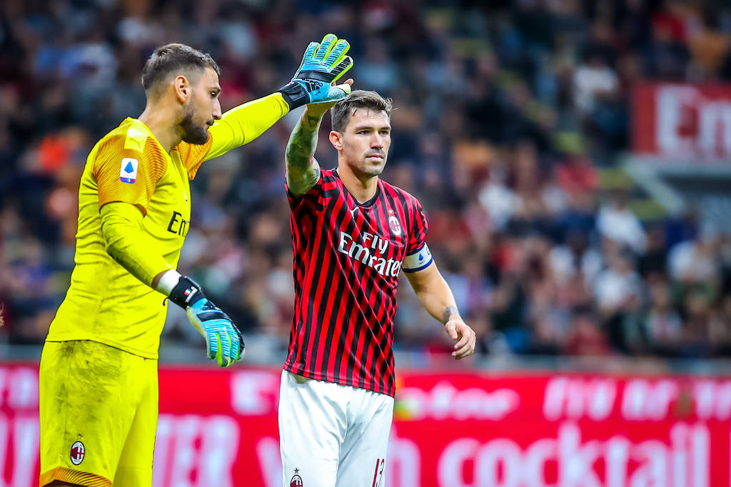 Gianluigi Donnarumma of AC Milan and Alessio Romagnoli