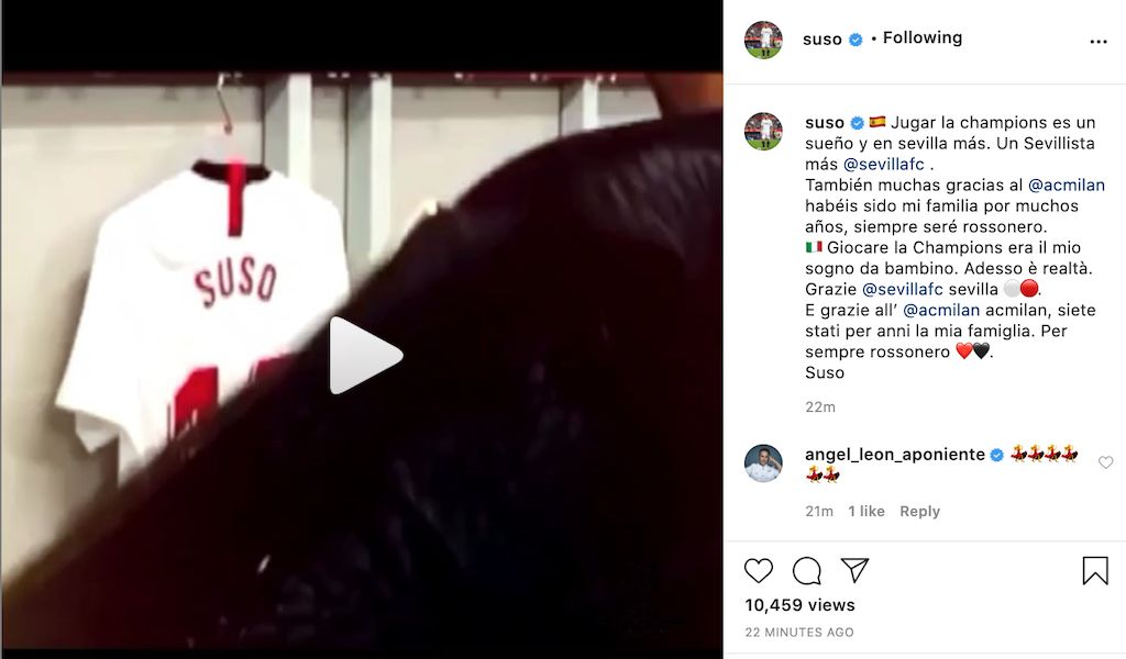 Suso Says Goodbye To Milan With Instagram Message You Have Been My Family For Years Video