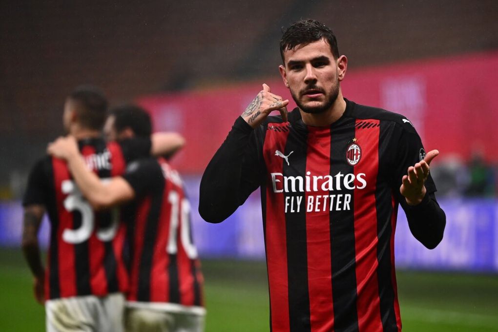 AC Milan's French defender Theo Hernandez celebrates after scoring during the Italian Serie A football match AC Milan vs Lazio Rome on December 23, 2020 at the San Siro stadium in Milan. (Photo by Marco BERTORELLO / AFP) (Photo by MARCO BERTORELLO/AFP via Getty Images)