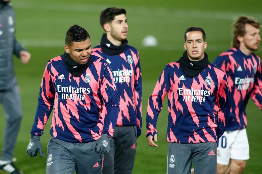 January 2, 2021, Valdebebas, MADRID, SPAIN: Carlos Henrique Casemiro and Lucas Vazquez of Real Madrid warms up during the spanish league, La Liga Santander, football match played between Real Madrid and Celta de Vigo at Ciudad Deportiva Real Madrid on january 02, 2021, in Valdebebas, Madrid, Spain Valdebebas SPAIN - ZUMAa181 20210102_zaa_a181_175 Copyright: xOscarxJ.xBarrosox