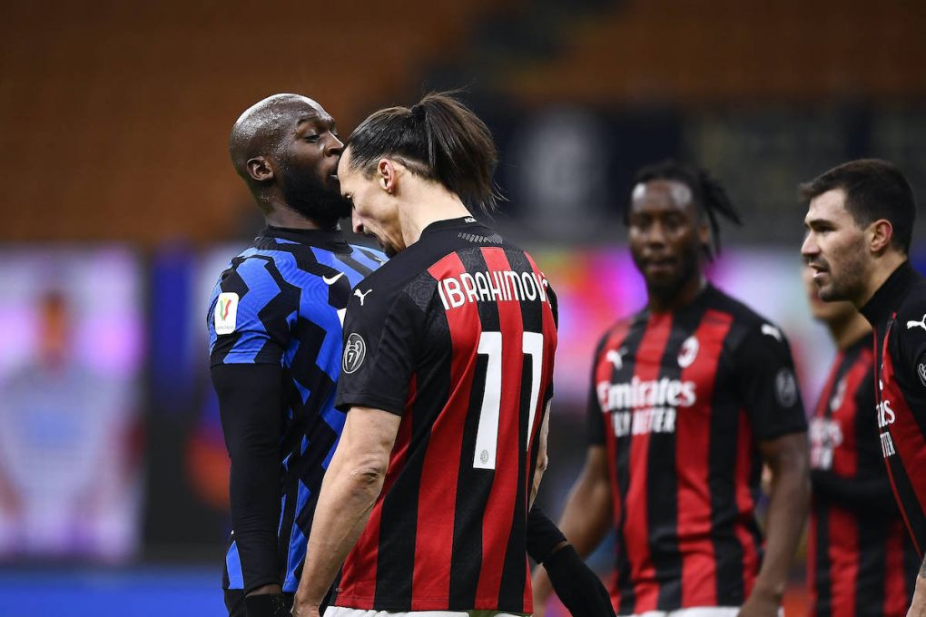 210126 Zlatan Ibrahimovic of Milan and Romelu Lukaku of Inter during the Coppa Italia match between Inter and Milan on January 26, 2021 in Milan. Photo: Nicolo Campo / Bildbyran fotboll football soccer bbeng italienska cupen inter milan coppa italia *** 210126 Zlatan Ibrahimovic of Milan and Romelu Lukaku of Inter during the Coppa Italia match between Inter and Milan on January 26, 2021 in Milan Photo Nicolo Campo Bildbyran fotboll football soccer bbeng Italienenska cupen inter milan coppa italia, PUBLICATIONxNOTxINxSWExNORxAUT Copyright: NICOLOxCAMPO BB210126ZL002