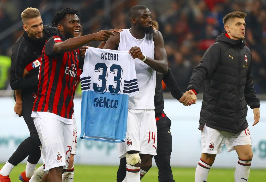 during the Serie A match between AC Milan and SS Lazio at Stadio Giuseppe Meazza on April 13, 2019 in Milan, Italy.