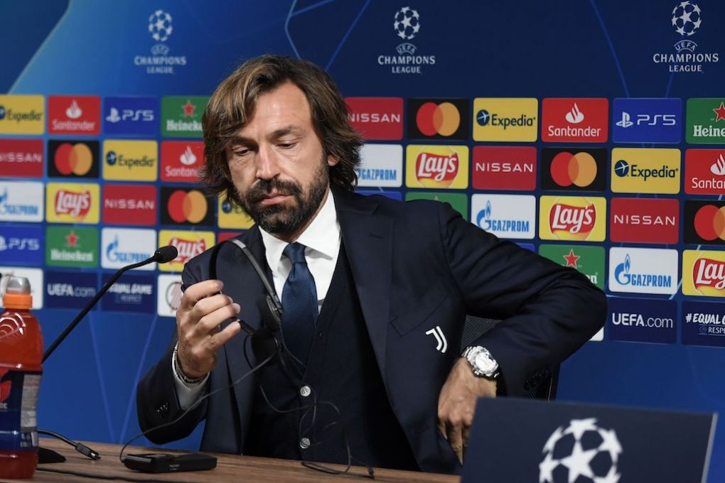 Juventus' Italian coach Andrea Pirlo attends the press conference at the new Puskas Arena in Budapest on November 3, 2020, on the eve of the UEFA Champions League group G football match against Ferencvaros. (Photo by ATTILA KISBENEDEK / AFP) (Photo by ATTILA KISBENEDEK/AFP via Getty Images)