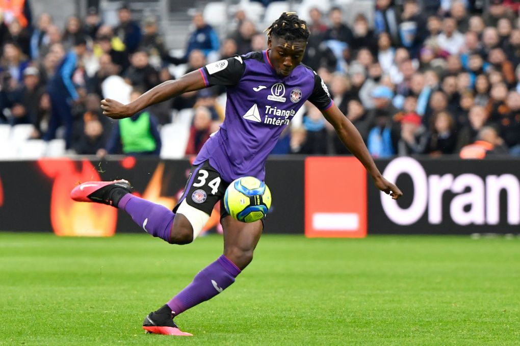 Toulouse's French midfielder Kouadio Kone controls a ball during the French L1 football match between Olympique de Marseille (OM) and Toulouse Football Club (TFC) at the Velodrome Stadium in Marseille, southern France, on February 8, 2020. (Photo by GERARD JULIEN / AFP) (Photo by GERARD JULIEN/AFP via Getty Images)