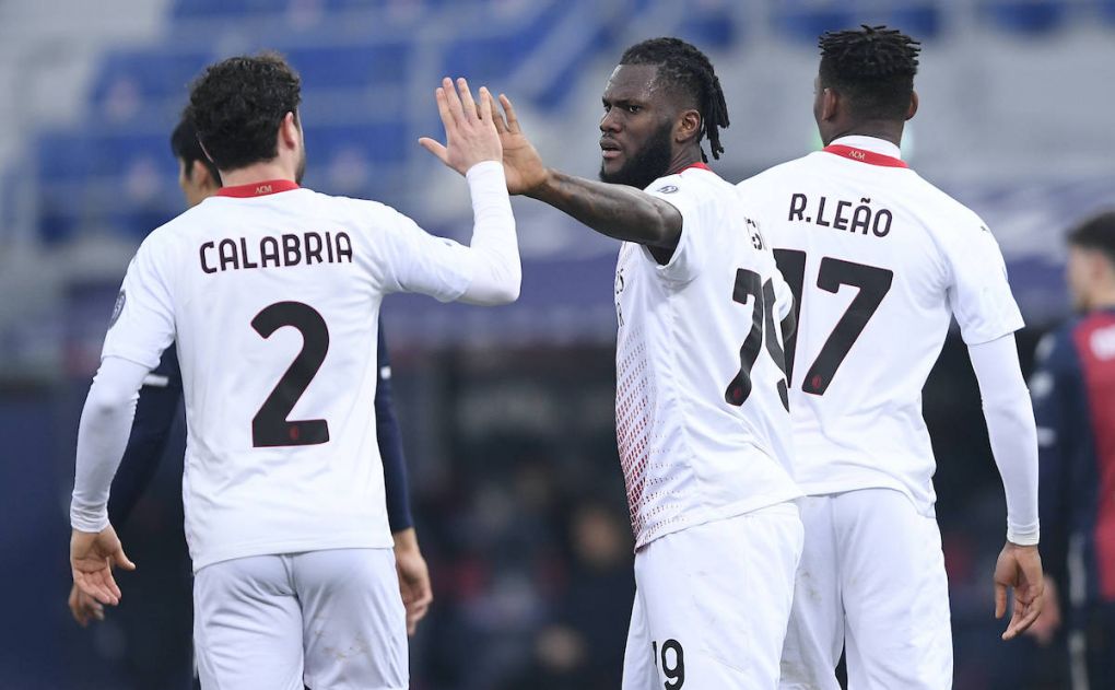 Franck Kessie of AC Milan celebrates with team mates after scoring during the Serie A match between Bologna FC and AC Milan at Stadio Dall Ara, Bologna, Italy on 30 January 2021. Photo by Giuseppe Maffia. Bologna Stadio Renato Dall Ara Bologna Italy Copyright: xGiuseppexMaffiax SP24-0486