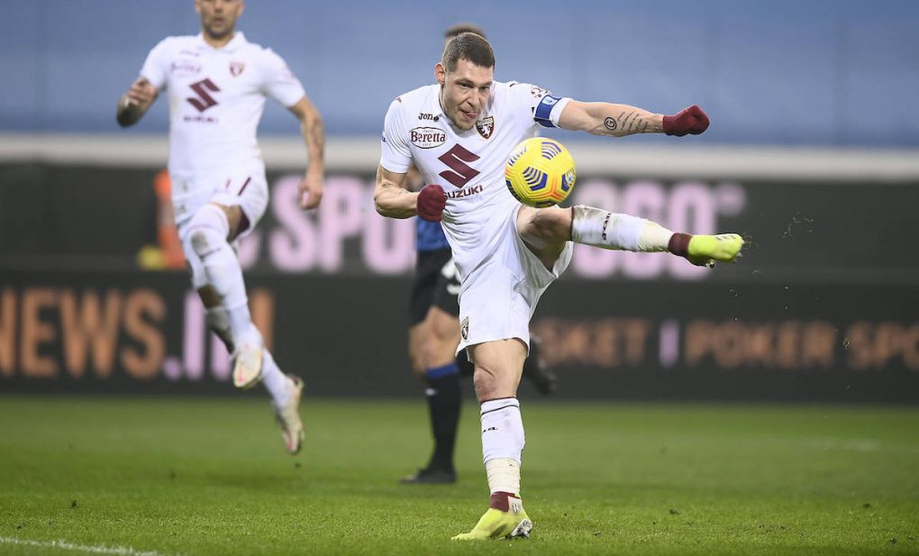 Photo LaPresse - Fabio Ferrari February 6, 2021 Bergamo, Italy soccer EXCLUSIVE TORINO FC Atalanta vs Torino - Italian Football Championship League A TIM 2020/2021 - Gewiss Stadium of Bergamo. stadium. In the pic:Andrea Belotti Torino Fc gol 3-1 PUBLICATIONxINxGERxSUIxAUTxONLY Copyright: xFabioxFerrari/LaPressex