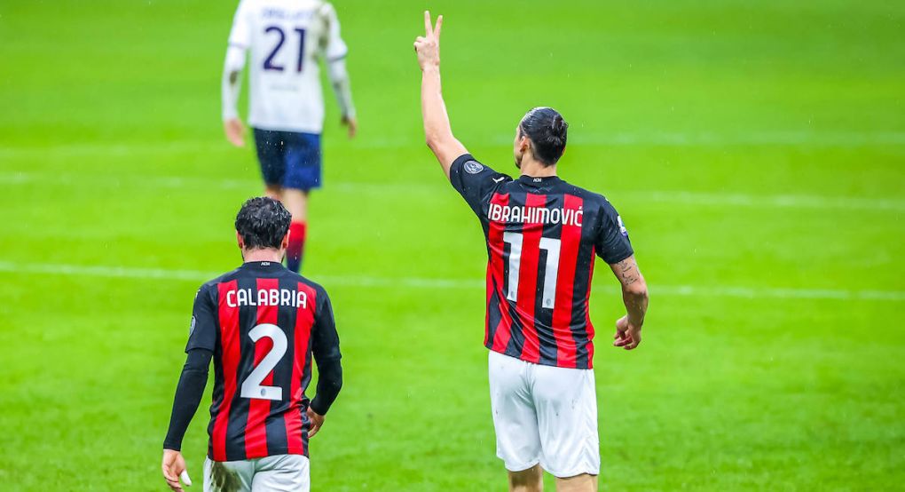 Zlatan Ibrahimovic of AC Milan celebrates after scoring a goal during the Serie A 2020/21 football match between AC Milan vs FC Crotone at the San Siro Stadium, Milan, Italy on February 07, 2021 - Milan Stadio San Siro Milan Italy Copyright: xEPhotopressx SP24-0494