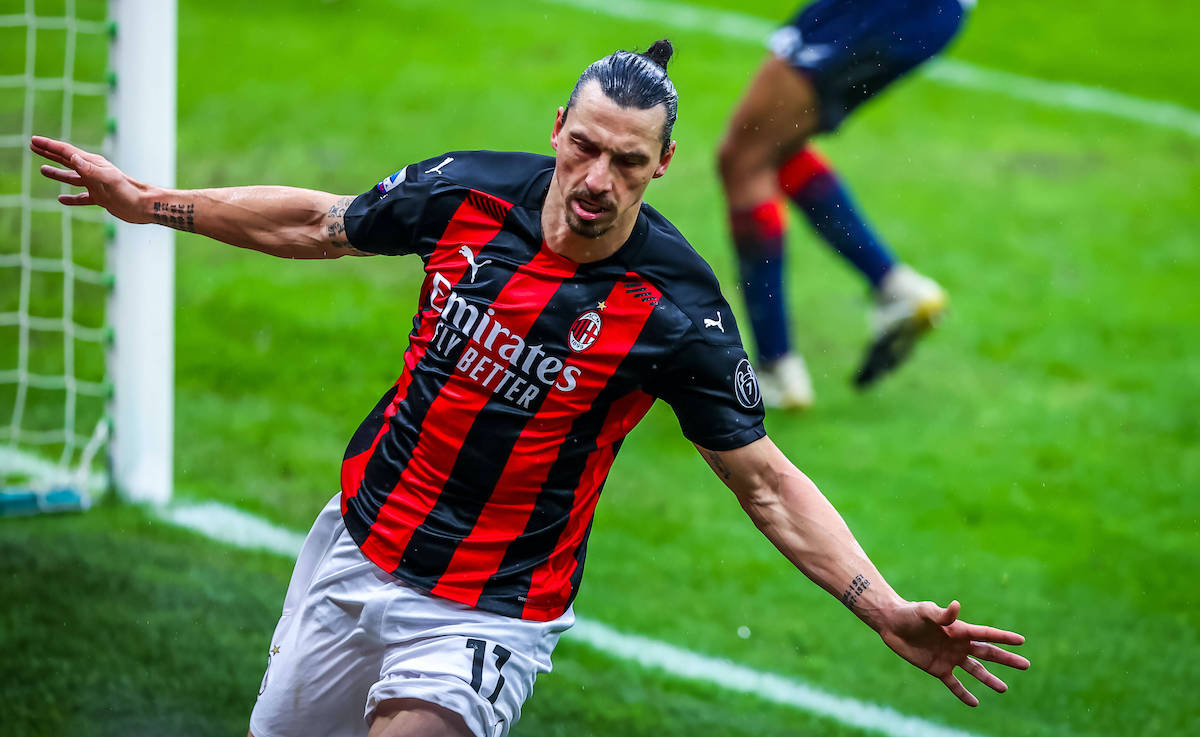 February 7, 2021, Milan, Italy: Zlatan Ibrahimovic of AC Milan celebrates after scoring a goal during the Serie A 2020/21 football match between AC Milan and FC Crotone at the San Siro Stadium. Milan Italy - ZUMAs197 20210207_zaa_s197_229 Copyright: xFabrizioxCarabellix