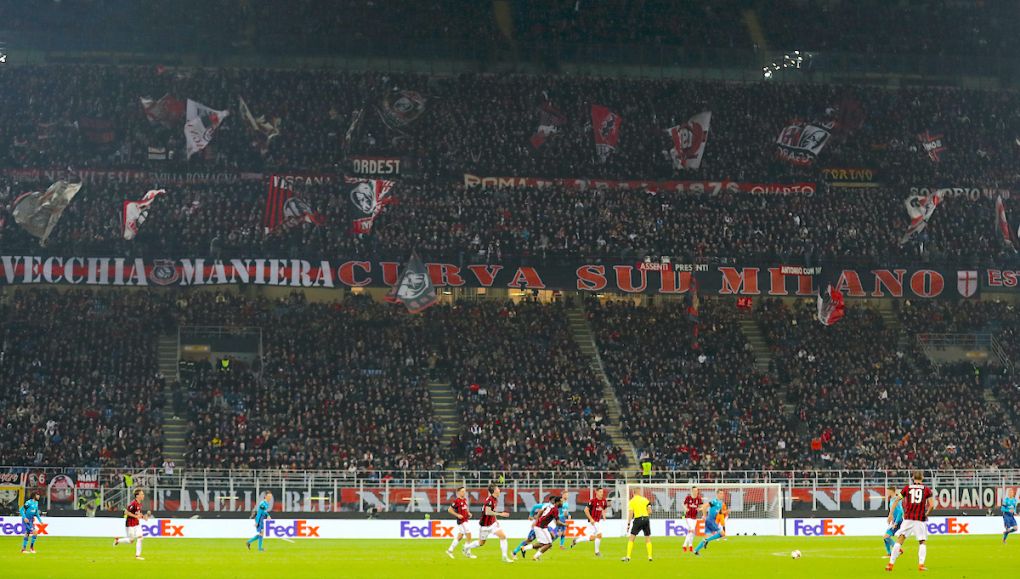 MILAN, ITALY - MARCH 08: General view of The Curva Sud during the UEFA Europa League Round of 16 match between AC Milan and Arsenal at the San Siro on March 8, 2018 in Milan, Italy. (Photo by Catherine Ivill/Getty Images)