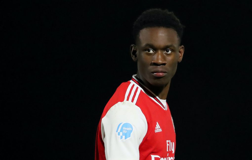 BOREHAMWOOD, ENGLAND - FEBRUARY 17: Folarin Balogun of Arsenal FC looks on during the Premier League 2 match between Arsenal FC U23s and Chelsea FC U23s at Meadow Park on February 17, 2020 in Borehamwood, England. (Photo by James Chance/Getty Images)