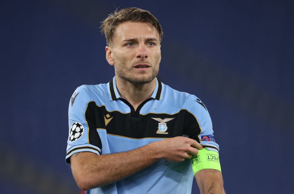 ROME, ITALY - FEBRUARY 23: Ciro Immobile of S.S. Lazio looks on during the UEFA Champions League Round of 16 match between Lazio Roma and Bayern München at Olimpico Stadium on February 23, 2021 in Rome, Italy. Sporting stadiums around Italy remain under strict restrictions due to the Coronavirus Pandemic as Government social distancing laws prohibit fans inside venues resulting in games being played behind closed doors. (Photo by Alexander Hassenstein/Getty Images)