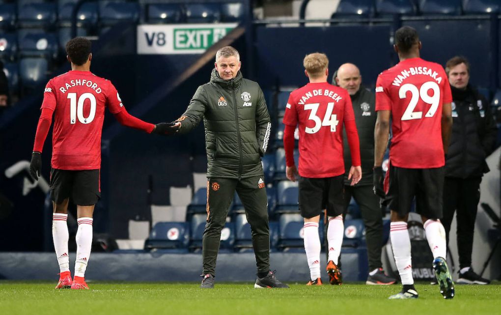 West Bromwich Albion v Manchester United, ManU - Premier League - The Hawthorns Manchester United manager Ole Gunnar Solskjaer and Marcus Rashford after the Premier League match at the Hawthorns, West Bromwich. Picture date: Sunday February 14, 2021. EDITORIAL USE ONLY No use with unauthorised audio, video, data, fixture lists, club/league logos or live services. Online in-match use limited to 120 images, no video emulation. No use in betting, games or single club/league/player publications. PUBLICATIONxINxGERxSUIxAUTxONLY Copyright: xNickxPottsx 58085394