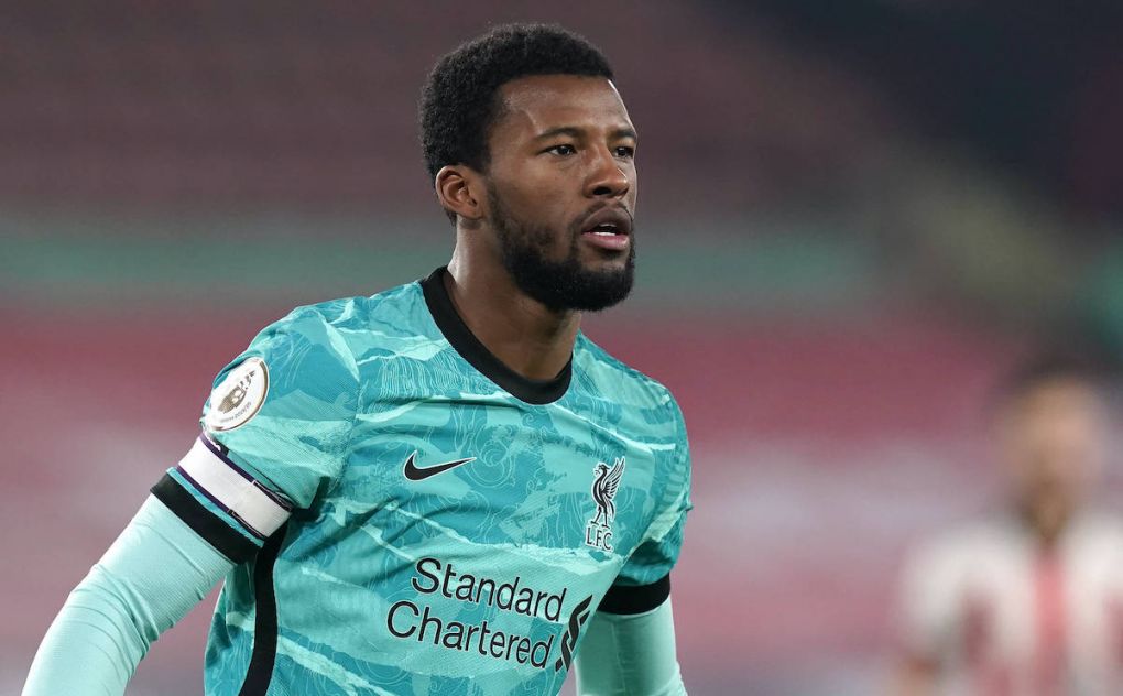 Georginio Wijnaldum of Liverpool during the Premier League match at Bramall Lane, Sheffield. Picture date: 28th February 2021. Picture credit should read: Andrew Yates/Sportimage PUBLICATIONxNOTxINxUK SPI-0927-0149
