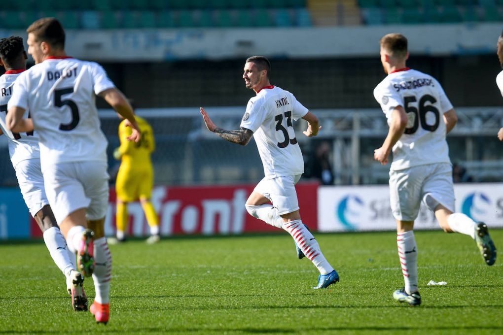 March 7, 2021, Verona, Italy: Verona, Italy, Marcantonio Bentegodi stadium, March 07, 2021, Rade Krunic Milan celebrates after scoring a goal 0-1 during Hellas Verona vs AC Milan - Italian football Serie A match Italian football Serie A match - Hellas Verona vs AC Milan, Verona, Italy PUBLICATIONxINxGERxSUIxAUTxONLY - ZUMAl164 20210307_zsa_l164_062 Copyright: xEttorexGriffonix