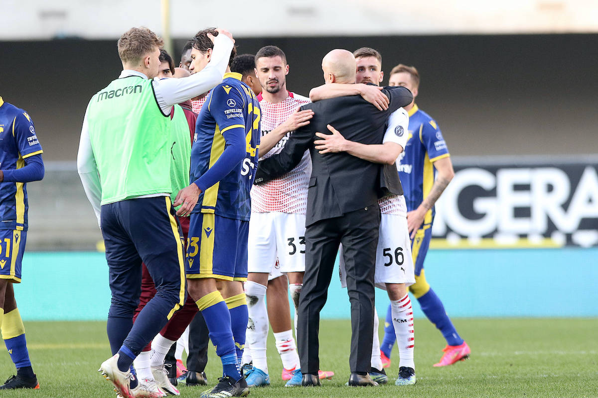 Photo Paola Garbuio/LaPresse March 07 , 2021 Verona, Italy soccer Hellas Verona vs Milan -Italian Football Championship League A TIM 2020/2021 - Bentegodi stadium. In the pic: milan celebration in the end PUBLICATIONxNOTxINxITAxFRAxCHN Copyright: xPaolaxGarbuio/LaPressex