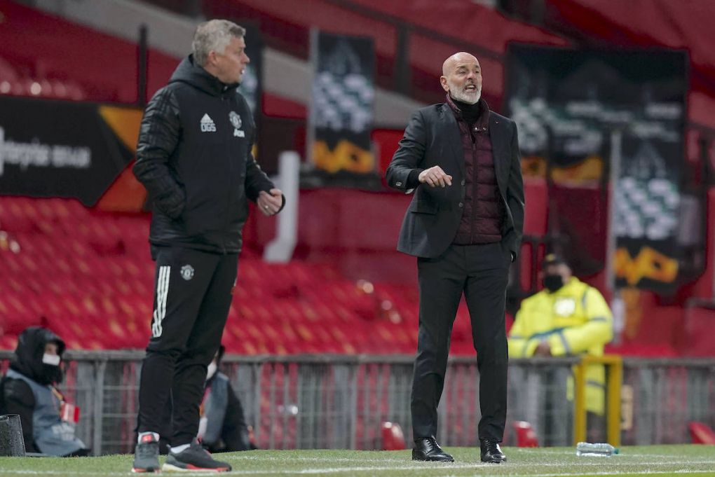 Stefano Pioli manager of AC Milan gestures on the touchline during the UEFA Europa League match at Old Trafford, Manchester. Picture date: 11th March 2021. Picture credit should read: Andrew Yates/Sportimage PUBLICATIONxNOTxINxUK SPI-0952-0017