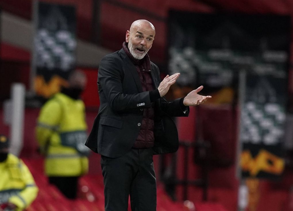 Stefano Pioli manager of AC Milan encourages during the UEFA Europa League match at Old Trafford, Manchester. Picture date: 11th March 2021. Picture credit should read: Andrew Yates/Sportimage PUBLICATIONxNOTxINxUK SPI-0952-0036