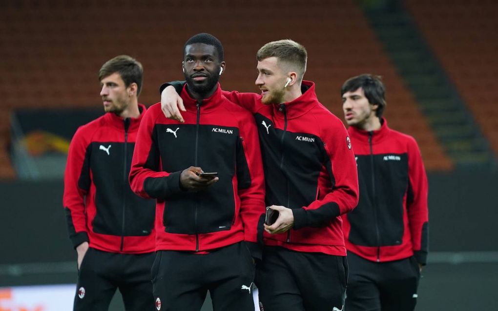 Photo LaPresse - Spada March 18, 2021 Milan Italy Soccer A.C. Milan- Season 2020-2021 - Europa League Ac Milan vs Manchester United, ManU round of 16 In the pic: Tomori , Alexis Saelemaekers PUBLICATIONxNOTxINxITAxFRAxCHN Copyright: xSpada/LaPressex