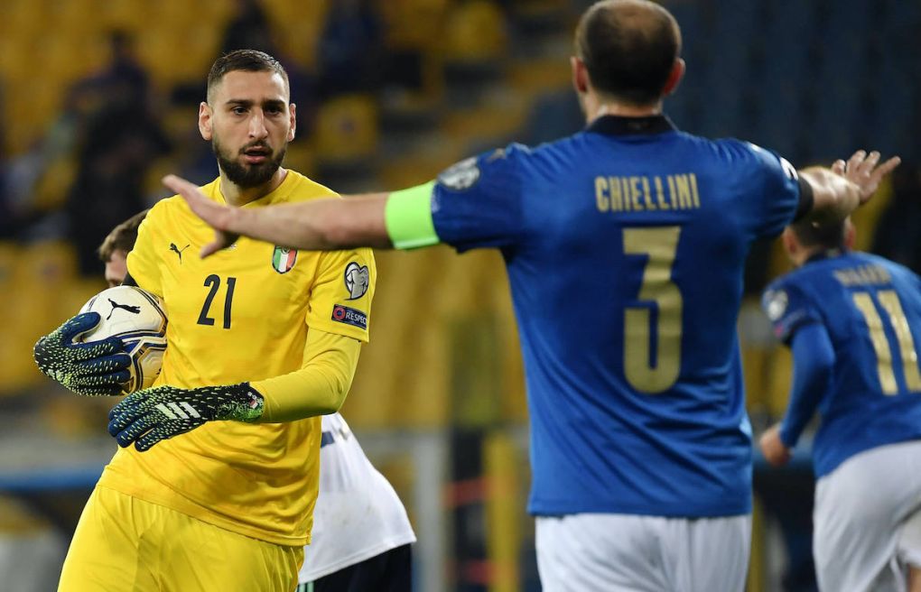 Gianluigi Donnarumma and Giorgio Chiellini of Italy during the FIFA World Cup, WM, Weltmeisterschaft, Fussball 2022 qualification football match between Italy and Northerrn Ireland at stadio Ennio Tardini in Parma Italy, March 25th, 2021. Photo Andrea Staccioli / Insidefoto andreaxstaccioli